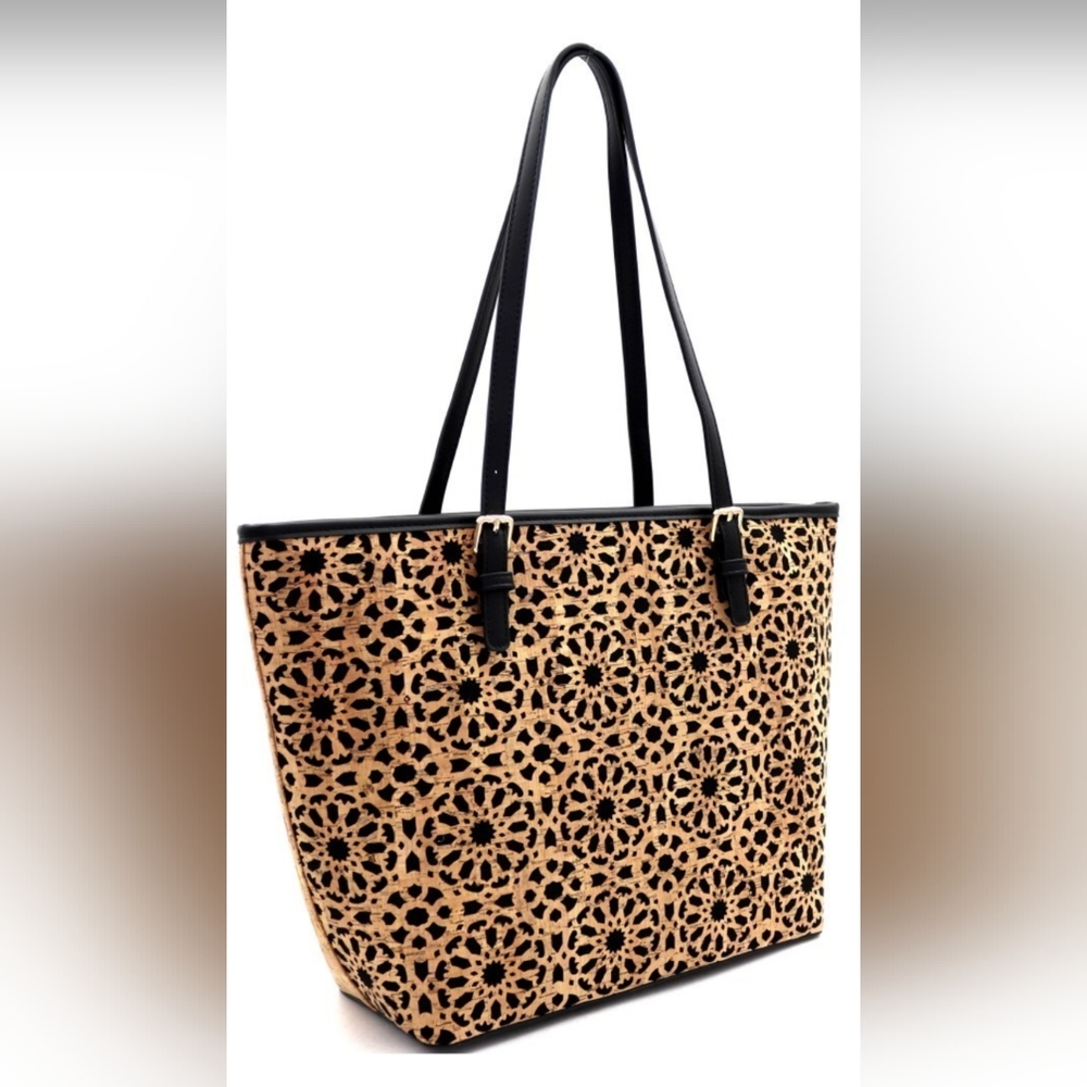 Elegant Black and Tan Tote Bag Miztique